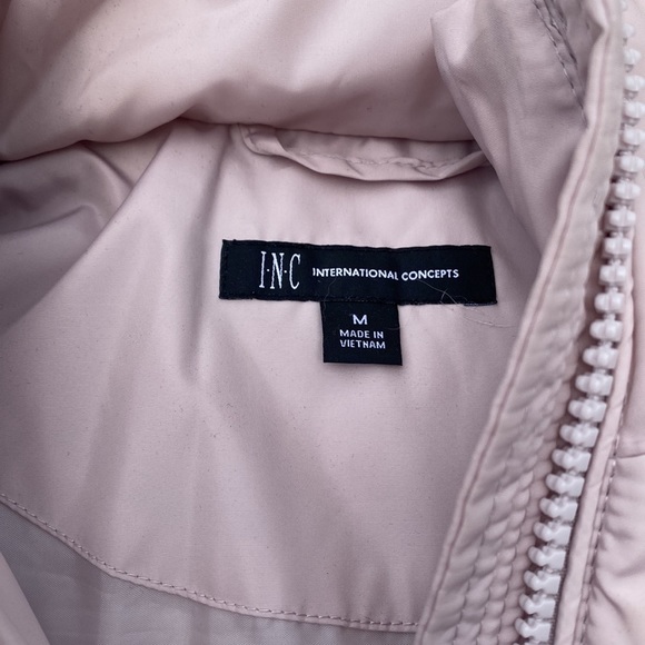 INC midi pink puffer jacket with removable fur hood - Picture 4 of 7